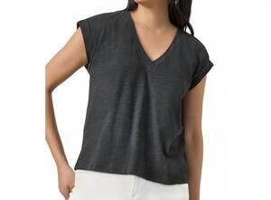 NEW LILLA P cuffed sleeve v-neck top in black